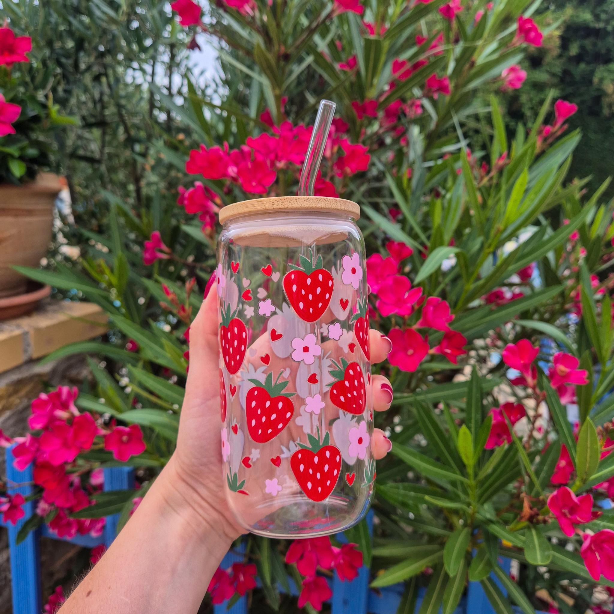 Mug en verre – Fraises rouges