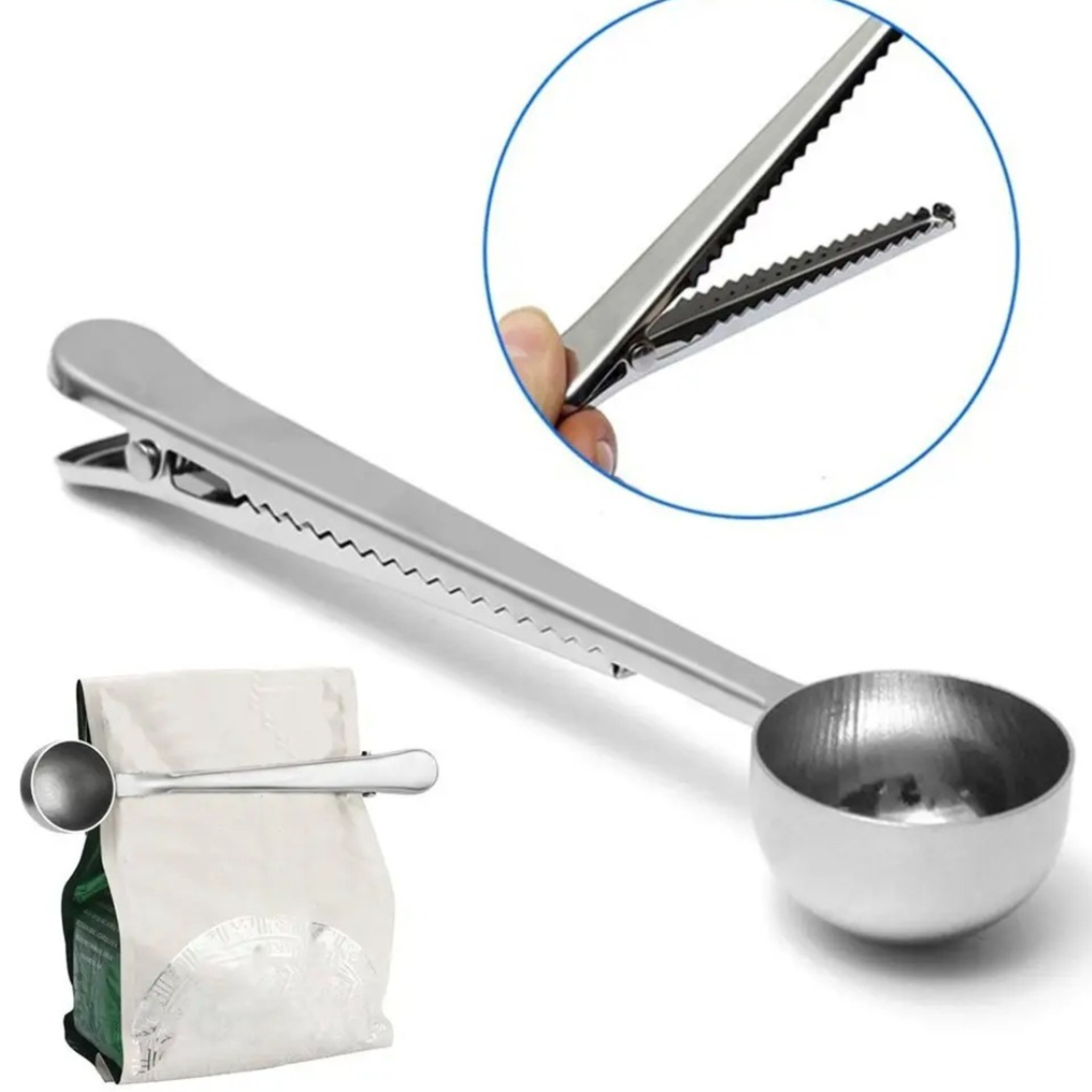 Cuillère doseuse argentée avec pince
