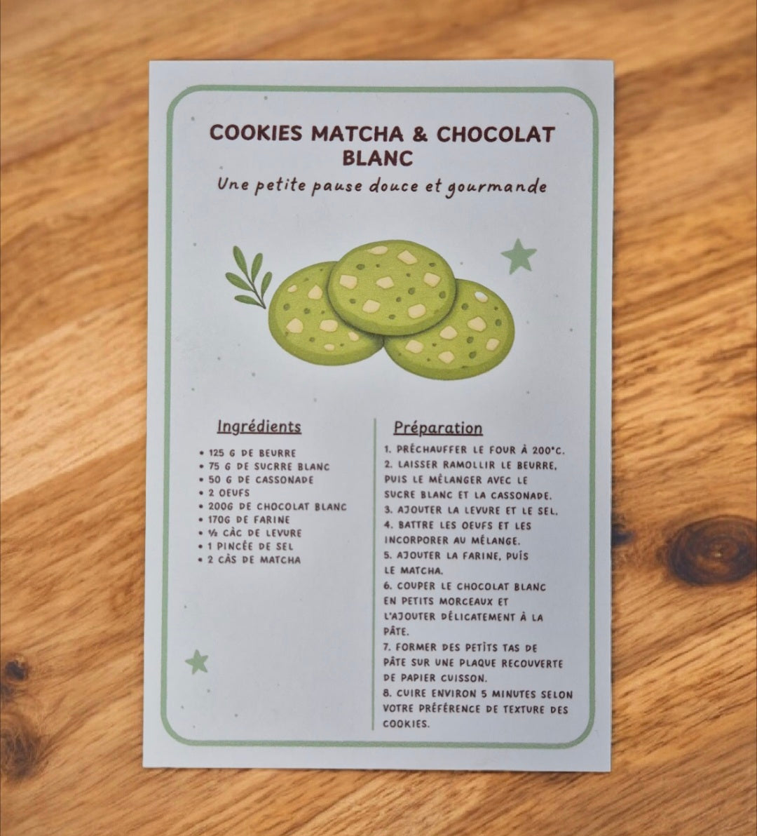 Fiche recette cookies matcha et chocolat blanc